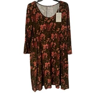 NWT Garnet Hill Tencel Lyocell‎ Floral Print Midi Dress Women's Size XL